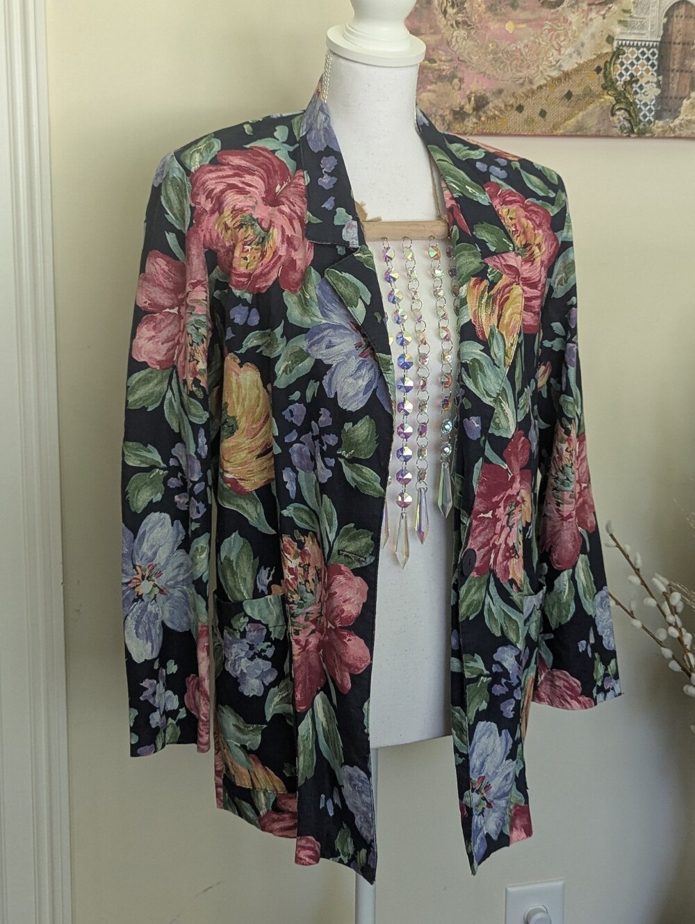 Classic Directions Floral Blazer - Vintage 80s 12 Cottagecore Shoulder Pads